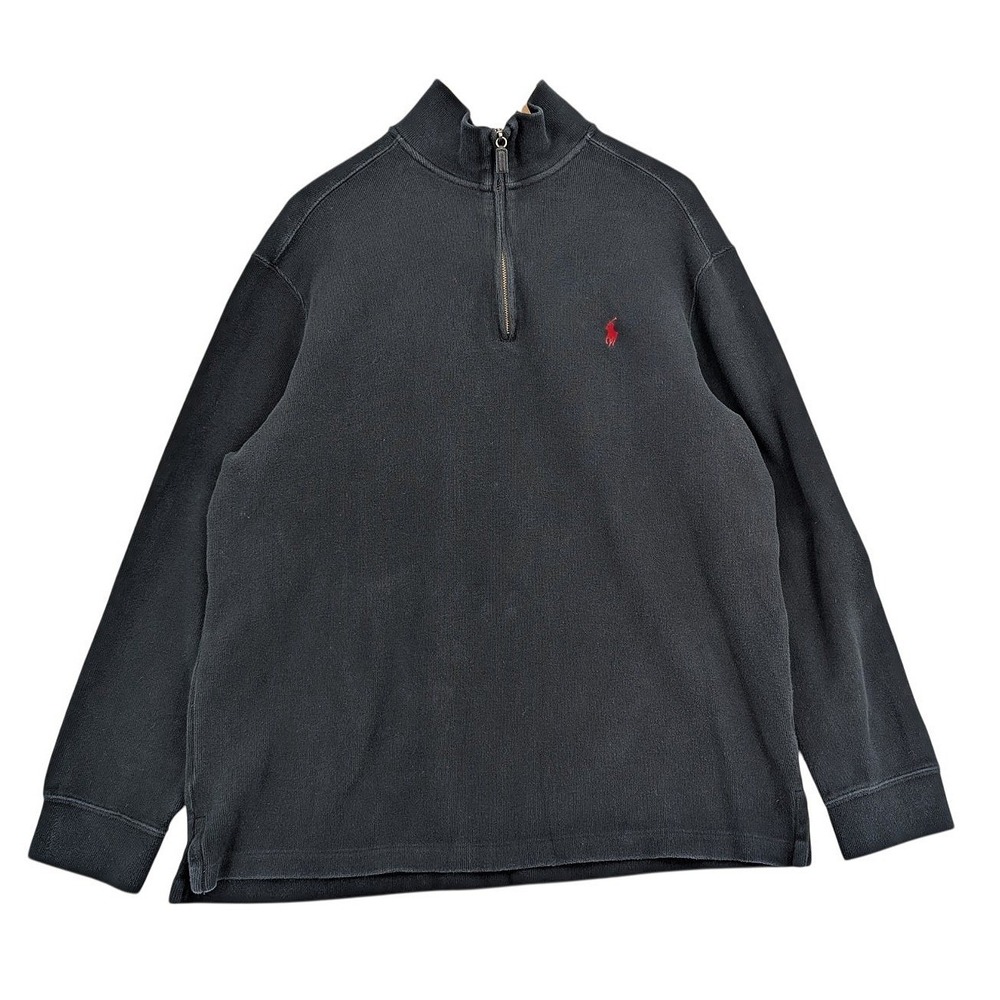 Polo Ralph Lauren Y2K Quarter Zip Pullover Mens XL Black Red Pony Sweatshirt